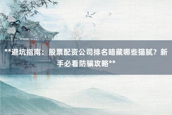 **避坑指南:股票配资公司排名暗藏哪些猫腻?新手必看防骗攻略**