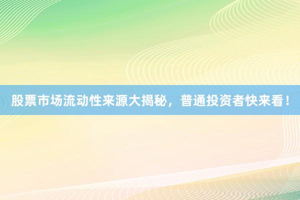 股票市场流动性来源大揭秘，普通投资者快来看！