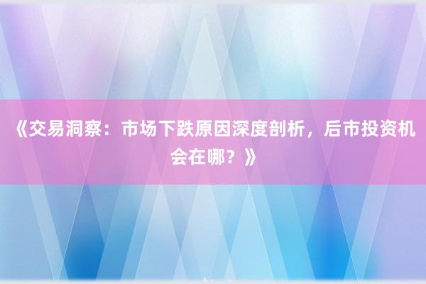 《交易洞察：市场下跌原因深度剖析，后市投资机会在哪？》