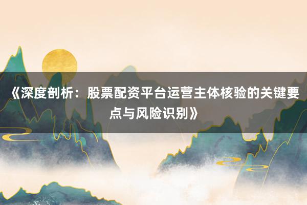 《深度剖析：股票配资平台运营主体核验的关键要点与风险识别》