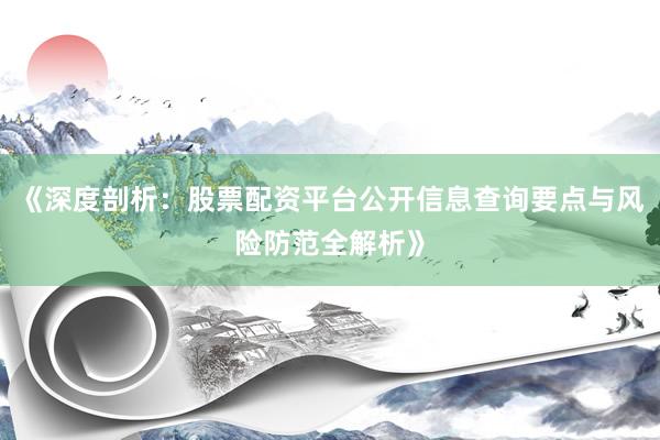 《深度剖析：股票配资平台公开信息查询要点与风险防范全解析》